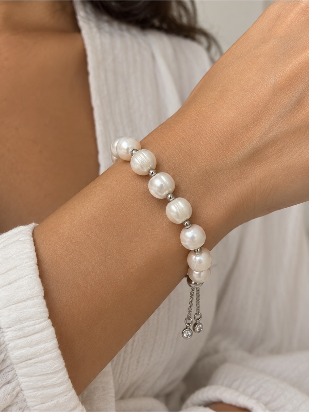 Freshwater Pearl Bracelet - White Pearls with Silver Accents